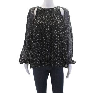 I State Womens Cut-Outs Round Neck Long Sleeves Star Print Blouse Black Size M
